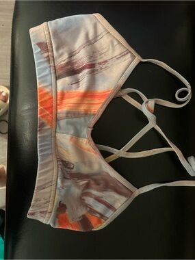 ALO Yoga Abstract Marble Strappy Sports Bra — Orange, Purple, Gray